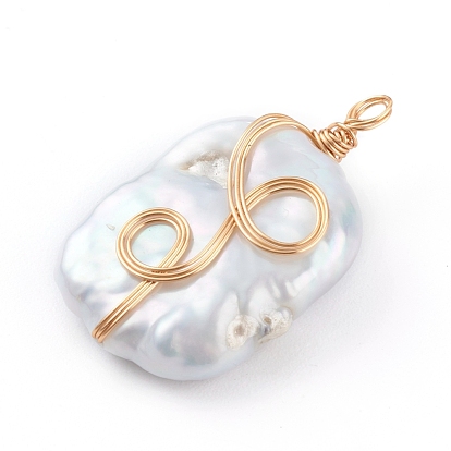 Colgantes de perlas keshi de perlas barrocas naturales, con alambre de cobre, pepitas