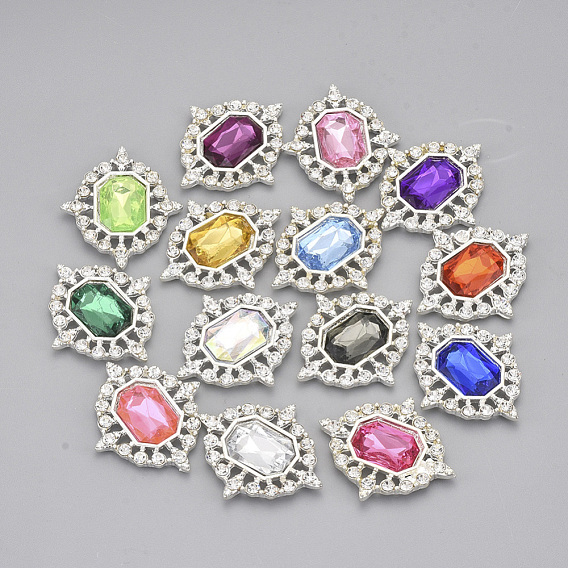 Alloy Cabochons, with Acrylic Rhinestone and Glass Rhinestone, Faceted, Oval, Silver