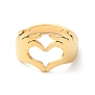 304 anillo de puño abierto de corazón de mano de acero inoxidable para mujer