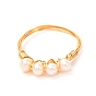 Natural Freshwater Pearl Rings for Girl Women, Golden Brass Rings