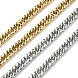 304 Stainless Steel Cuban Link Chains, Diamond Cut Chains, Unwelded, with Spool