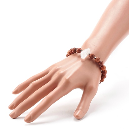 Bracelet en quartz naturel pour fille femme cadeau, bracelet extensible perles rondes en bois ciré