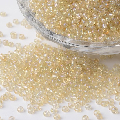 12/0 Transparent Rainbow Plated Round Glass Seed Beads, 2~3x1.5~2mm, Hole: 0.8~1mm, about 37500pcs/pound