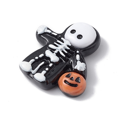 Halloween Theme Opaque Resin Cabochons, Black, Skeleton/Shoes/Skeleton Hand/Ghost/Glasses/Hat/House/Cat Pattern