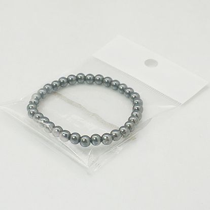 Bracelets d'hématite synthétique mode non magnétique, avec du fil de cristal élastique, noir, 55mm