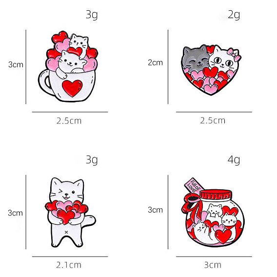 Alfileres esmaltados de aleación de gato, corazón, amor, día de San Valentín, lindo broche de dibujos animados, accesorios para bolsos y decoraciones para ropa