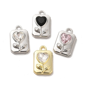 Glass Rectangle with Heart Pendants, with Alloy Finding, Long-Lasting Plated, Cadmium Free & Lead Free