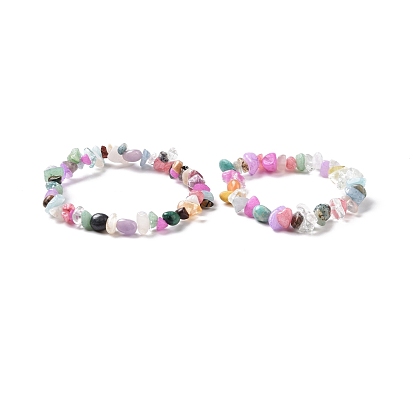 2 Ensemble de bracelets extensibles à puces de pierres précieuses mixtes pour parents et enfants