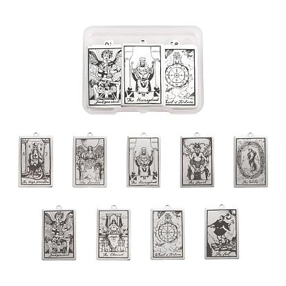 9 piezas 9 estilo 201 colgantes de acero inoxidable, patrón grabado con láser, colgantes de cartas de tarot