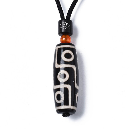 Buddhist Jewelry Natural Tibetan Style dZi Agate Mala Beads Pendant Necklaces, 9-Eye