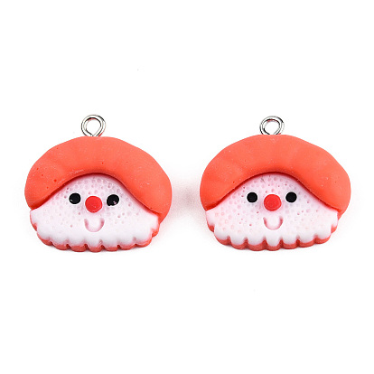 Christmas Opaque Resin Pendants, with Platinum Plated Iron Loops, Santa Claus Charm