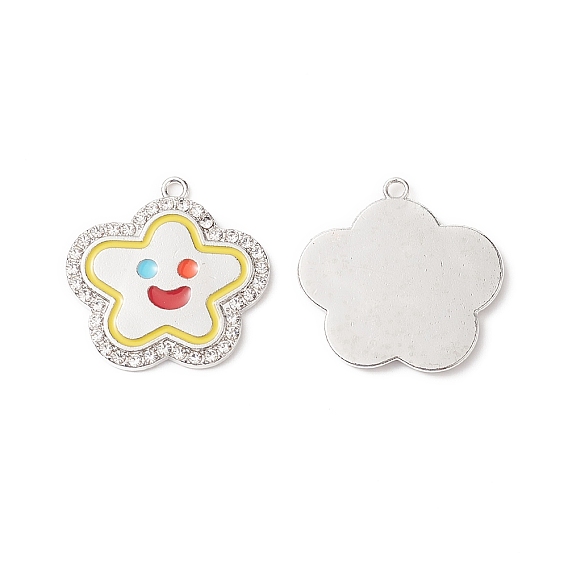 Alloy Enamel Pendants, with Crystal Rhinestone, Lead Free & Cadmium Free, Star with Smiling Face  Charm