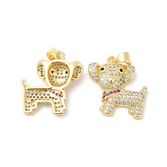 Brass Micro Pave Colorful Cubic Zirconia Pendants, Dog Charms