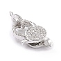 Brass Micro Pave Clear Cubic Zirconia Lobster Claw Clasp, with Rings, Long-Lasting Plated
