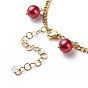 Pulsera de aleación de esmalte y perlas de vidrio con cadenas de acero inoxidable para mujer