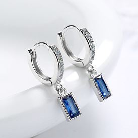 Blue Sweet Earrings with Artistic Zirconia - Short Style, Copper Material.