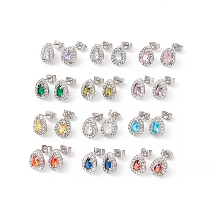 Boucles d'oreilles goutte d'eau zircone cubique et strass, plaqué de couleur en acier inoxydable 304 bijoux en acier inoxydable pour femmes