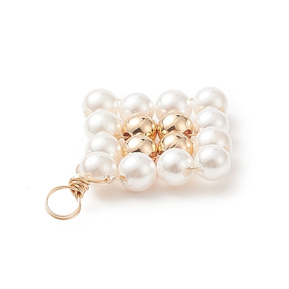 Pendentifs en perles de coquillages, avec les accessoires en laiton, charmes de losange