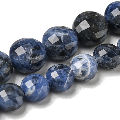 Natural Sodalite Beads Strands, Faceted, Flat Round