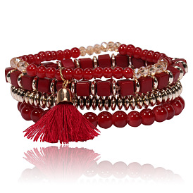 Red Glass Stone Multi-layer Bracelet for Summer Fashion Jewelry