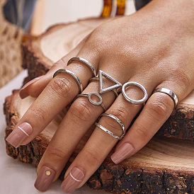 Minimalist Geometric Triangle Ring Set - 6 Pieces Alloy Silver Rings