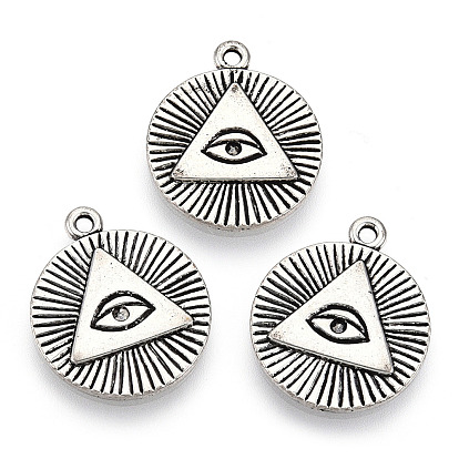 Colgante de aleación de ojo de estilo tibetano ajustes de diamantes de imitación, sin plomo y cadmio, plano y redondo con triángulo