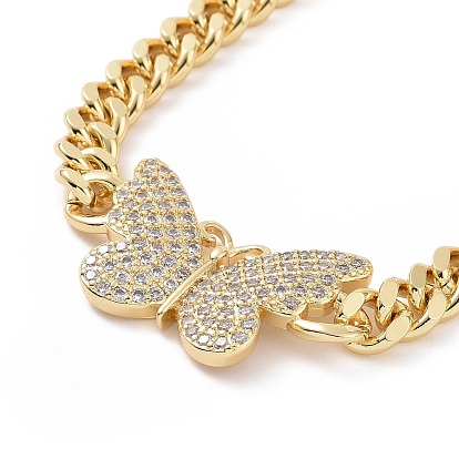 Pulsera de eslabones de mariposa con circonitas cúbicas transparentes, joyas de latón para mujer