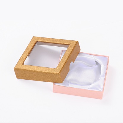 Square Shaped PVC Cardboard Satin Bracelet Bangle Boxes for Gift Packaging, 90x90x24mm