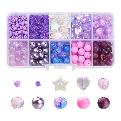 Kit de recherche de fabrication de bijoux en perles de bricolage, y compris imitation pierre précieuse & craquelé & coeur & étoile & perles rondes en acrylique & verre