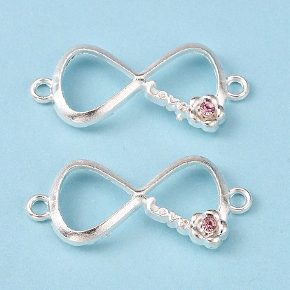 Alloy Links/Connectors, Cadmium Free & Lead Free, with Grade A Rhinestone, Bowknot/Infinity, Silver Color Plated, 15x35x4mm, hole: 2mm
