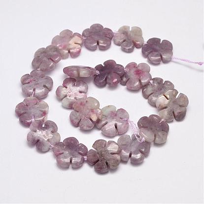 Natural Lilac Jade Beads Strands, Flower, 20x20x6mm, Hole: 1mm, about 20pcs/strand, 15.75 inch