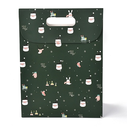 Рождественские тематические узоры прямоугольные сумки из крафт-бумаги, с ручкой, подарочные пакеты, сумки для покупок