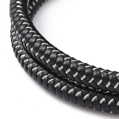 Двухжильный браслет из черного плетеного шнура из микрофибры с 304 магнитными застежками из нержавеющей стали, браслет в стиле панк для мужчин и женщин
