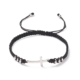 201 Stainless Steel Cross Link Bracelet, Braided Adjustable Bracelets for Women Men