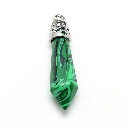 Gemstone Pointed Pendants, with Alloy Findings, Platinum, Bullet