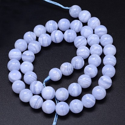 Rangs de perles d'agate en dentelle bleue naturelle de grade aa, ronde