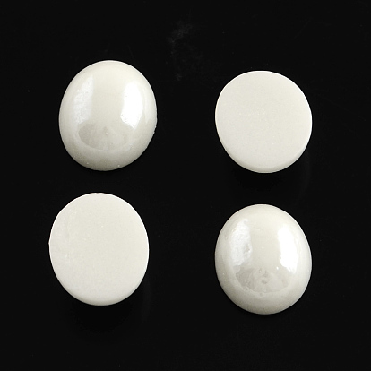 Pearlized Plated Opaque Glass Cabochons, Oval