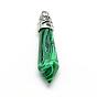 Gemstone Pointed Pendants, with Alloy Findings, Platinum, Bullet