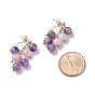 Grape and Leaf Dangle Stud Earrings, Natural Amethyst & Kunzite Beads Cluster Earrings, Drop Earrings for Women, Golden