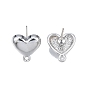 Alloy Stud Earring Findings, with Horizontal Loops and 304 Stainless Steel Pins, Heart, Cadmium Free & Nickel Free & Lead Free