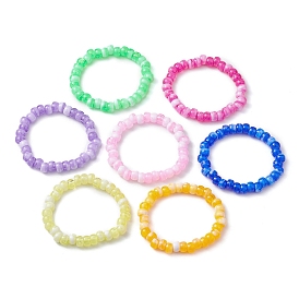 7Pcs 7 Colors Two Tone Rondelle Acrylic Beaded Stretch Bracelets, for Women