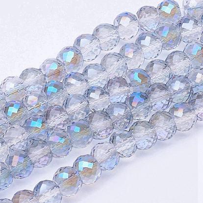 Plaquent verre transparent perles brins, demi arc-en-ciel plaqué, facette, tambour