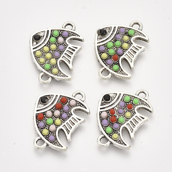 Alloy Links Connectors, with Resin and Rhinestone, Fish, Antique Silver