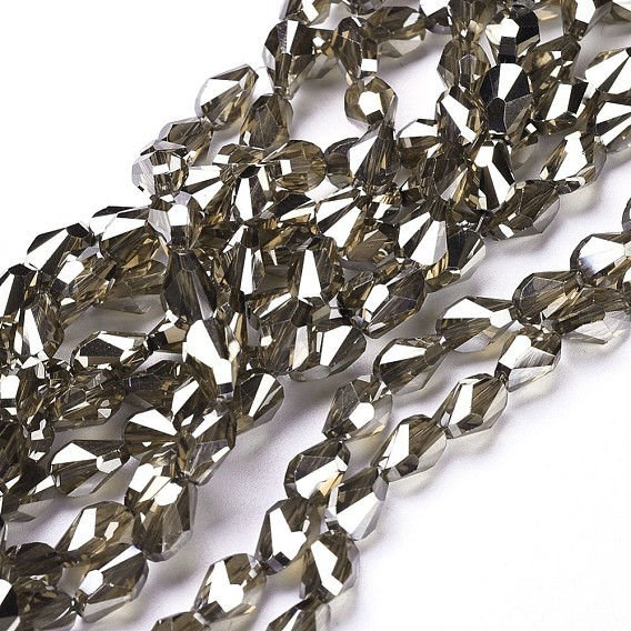 Electroplate Glass Beads Strands, Pearl Luster Plated, Faceted, Teardrop