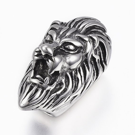 304 Stainless Steel Magnetic Clasps with Glue-in Ends, Lion Head