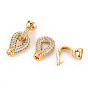 Brass Micro Pave Clear Cubic Zirconia Fold Over Clasps, Nickel Free, Teardrop