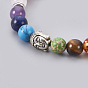 Gemstone Stretch Bracelets, Chakra Jewelry, with Mixed Stone and Resin Beads, Metal Findings and Burlap Packing, Round, Buddha