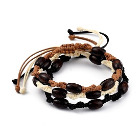 Adjustable Korean Waxed Polyester Cord Braided Bead Bracelets, with Spray Painted Natural Maple Wood Barrel Beads
