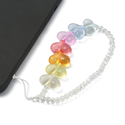 Sangles mobiles en perles de verre acrylique et rondelle en cœur, décoration d'accessoires mobiles en fil de nylon tressé