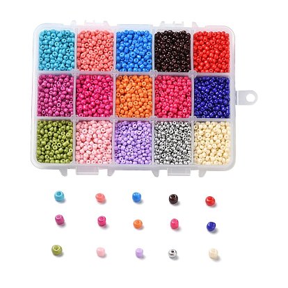 375G 15 Colors Baking Paint Glass Seed Beads, Round